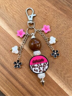 Mama Pink Leopard Acrylic Charm Keychain